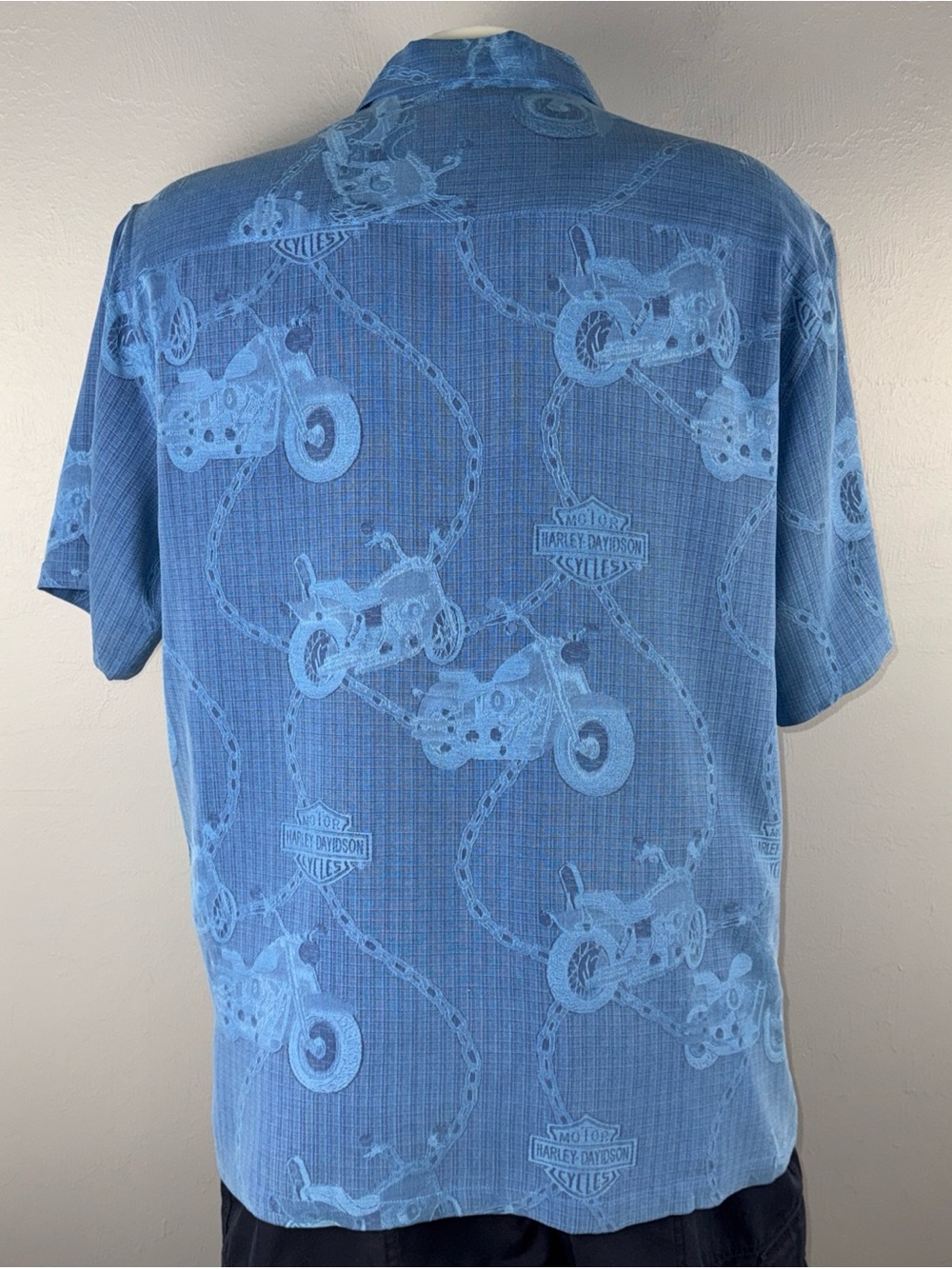 Harley Davidson Shirt Men’s L Blue Silk Tori Richard Motorcycle Graphic Vintage - Picture 6 of 10